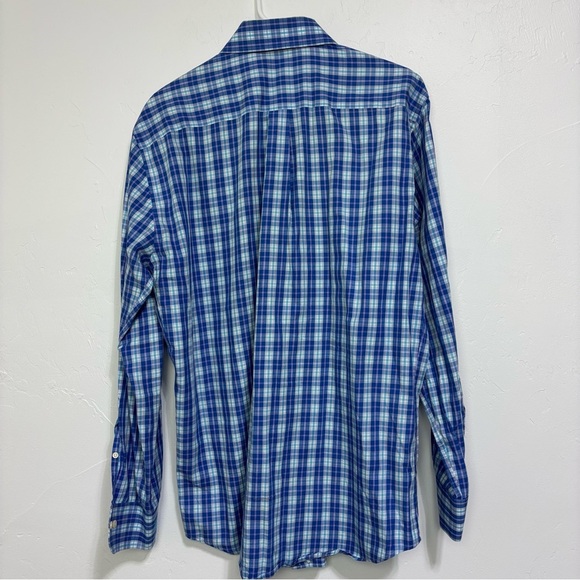 Peter Millar Blue Plaid Check Button Up Dress Shirt Men's Large Cotton Casual - Picture 3 of 13